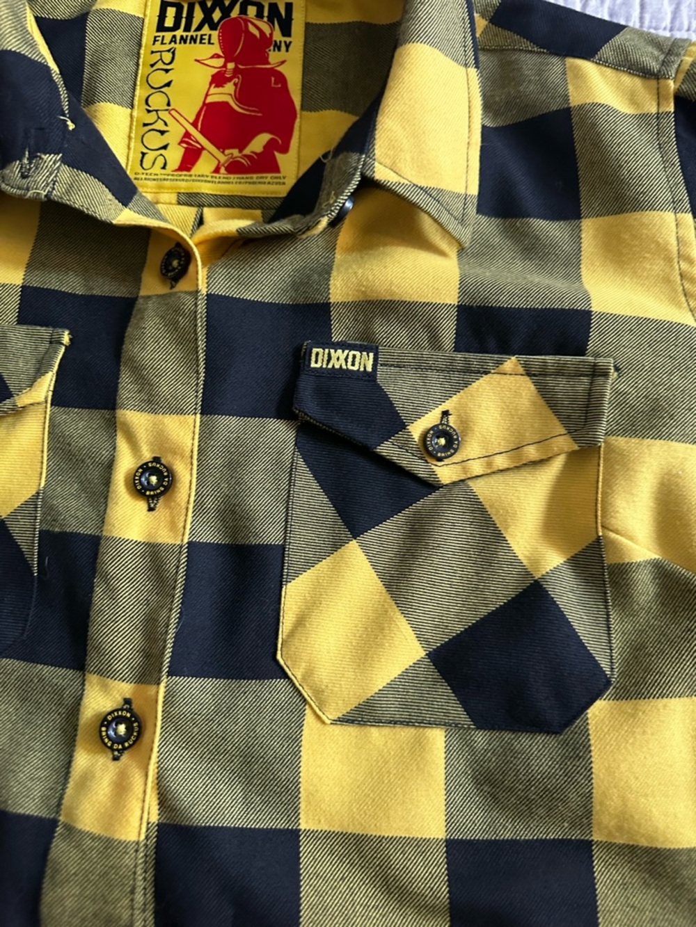 Dixxon Ruckus Women’s Flannel Yellow & Black Buffalo Plaid Button-Up Shirt - Picture 4 of 4